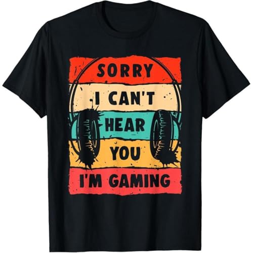 xueneige T-Shirt Imprimé Amusant sur Le Thème du Jeu Sorry I Can’t Hear You I’m Gaming Motif Casque Manches Courtes