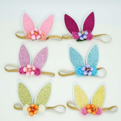 Easter Baby Girls Bunny Rabbit Ear Headbands with Flower Hair Band Easter Day Baby Headband ZHB354