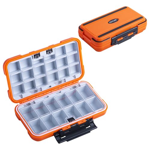 Goture Upgrade Small Tackle Box, Waterproof Fishing Lure Boxes, Fishing Bait Storage Lure Case Bait Plastic Containers Orange