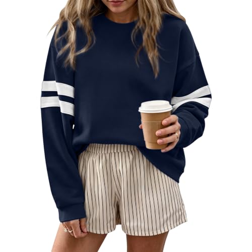 Oversized Sweatshirt for Women Drop Shoulder Varsity Striped Sweat Shirt - image 1