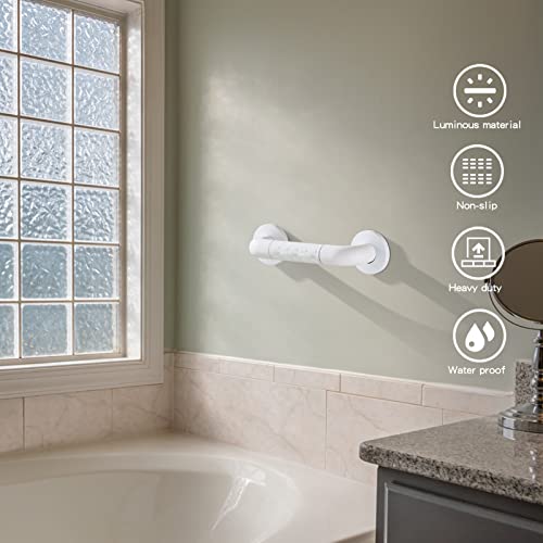Stainless Steel Shower Grab Bar With Plastic-Plated Finish, Shower Grab Bars For Seniors, Luminous Circles And Cover Flange, Bathroom Handicap Handrails, White 12 Inch #TOP5