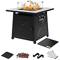 walnest 28 inch Propane/Gas Fire Pit Table 50000 BTU Square Steel Firepit Table with Glass Wind Guard and Lid for Outside/Outdoor Patio Deck Garden, on Wheels, Waterproof Cover, Lava Rocks