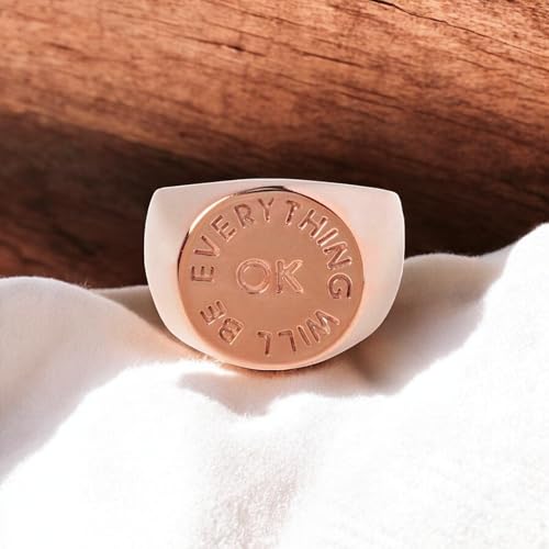 Personalized Engravable Gold Ring 'Everything Will Be Okay' - Delicate Inspirational Quote Engagement Ring for Women, Motivational Bridal Jewelry Gift, Custom Wedding Band3