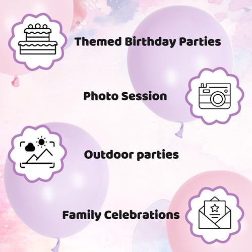 Image of Pink and Purple Balloons 100 Pack 12 inch Light Pink Purple Latex Balloons for Girls Womens Butterfly Baby Shower Decorations Birthday Wedding, Engagements, Anniversary Party Decoration