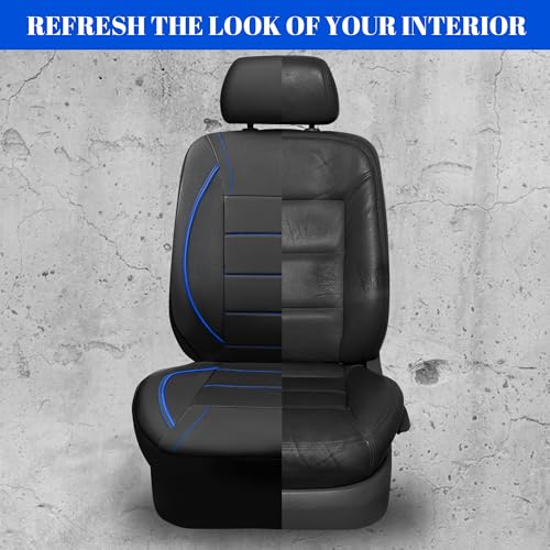 Image of CAR PASS Universal FIT Piping Leather Two Front Seat Covers, Waterproof Faux Leather for SUV Sedan Van Truck, Airbag Compatible,Reserved Opening Holes for Headrest Covers. (Black and Blue)