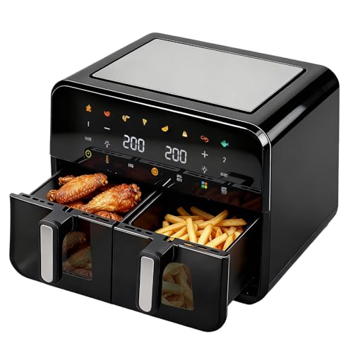 Spector 12L Dual Basket Air Fryer, 2600W Powerful Air Fryer Oven with 2 Independent Drawers, 8 Presets, LED Touchscreen, Sync & Independent Cook, Dishwasher Safe, Large Family & Party Air Fryer