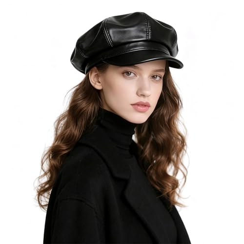 OIXEYA Baskenmützen für Damen, PU-Leder, Bäckerhut, Newsboy, Cabbie Cap, Schirmmütze, Wintermützen für Damen