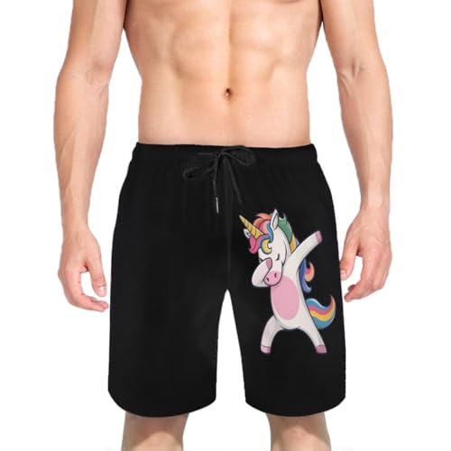 Dabbing Unicorn Dab Pose Mens Swim Trunks Boys Quick Dry Board Shorts with Mesh Lining3