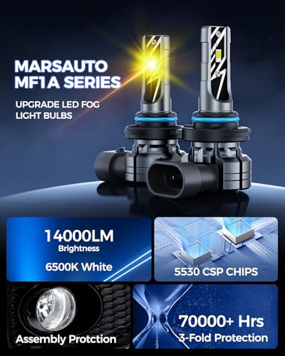 Image of Marsauto H10 9145 LED Fog Light Bulbs Yellow, 14,000LM 3000K Amber H10 9140 9145 LED Bulb Yellow Fog Lights, Non-Polarity 70000 HRS Lifespan for Fog Lights and DRL, Pack of 2