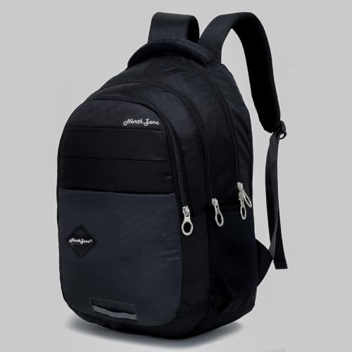 Buy NORTH ZONE Laptop Backpack for Men & Women | 30L Water Resistant Casual College School Office Travel Bag | Fits Up to 15.6 Inch Laptop | 3 Spacious Compartments | Black at Amazon.in - Image 4
