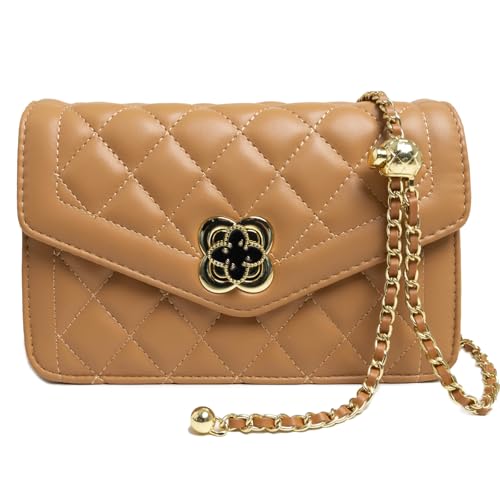 Image of Quilted Leather Crossbody Bags for Women Trendy Ladies Shoulder Purse Satchel HandBag with Chain Strap