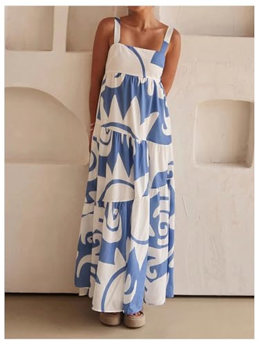 Image of SHENHE Women Boho Ruffle Maxi Dress Summer Vacation Ruffle Flowy Dress