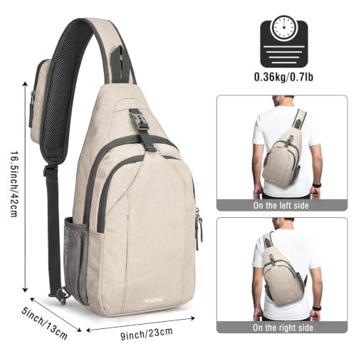 Image of G4Free Sling Bag for Men Women, RFID Blocking Crossbody Bag, Daily, Travel | Durable Polyester Fabric, 10L, Perfect for work, shopping, weekend outings, Hiking, Reversible Shoulder Strap, (Beige)