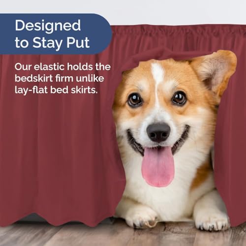 Image of Bed Skirt - Wrap Around Dust Ruffle Bed Frame Cover with Easy Fit Elastic Strap, King Size 18 Inch Drop, Microfiber Pleated, Machine Washable | Burgundy