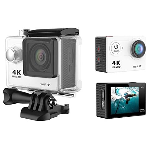 Action Camera, H9 Ultra HD 1080P 4K Action Camera 30M Waterproof with 2.0' Screen 170° Wide View Angle Wi-Fi Sport Cam, with HDMI HD Output,White Cover