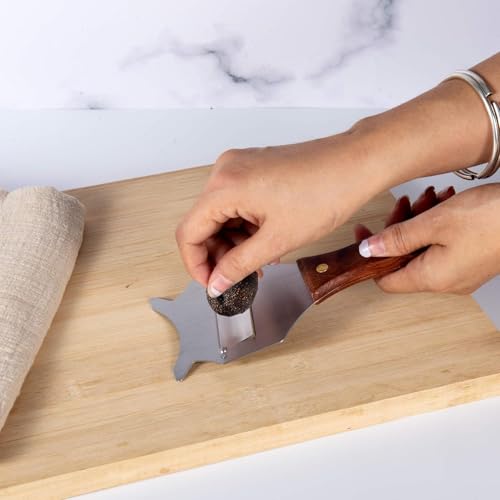 Foto von Edelstahlhobel für Trüffel oder Käse scharfer Schneider für Knoblauch Pilze Gemüse oder Obst mit verstellbarer scharfer Klinge und rutschfestem Holzgriff für Zuhause Küche