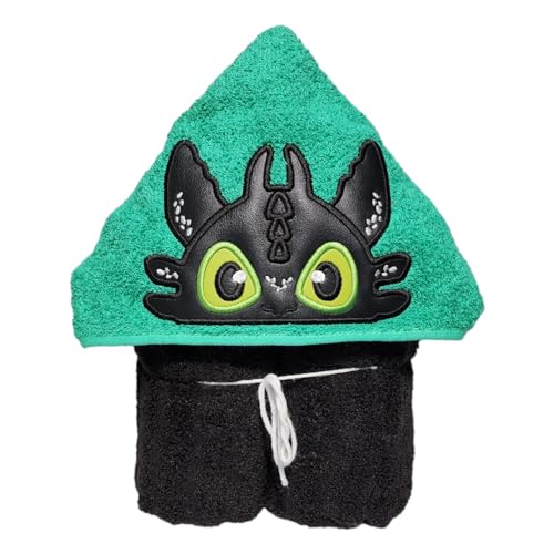 Image of Black Dragon with Green Eyes Hooded Bath Towel for Baby Child and Teens
