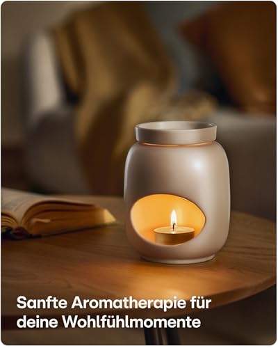Praknu Duftlampe für Ätherische Öle aus Keramik 75 ml – Sanftes Verdampfen – Langanhaltender Duft – Aroma Duftöl Lampe – Stövchen für Duftöle & Duftwachs – Duftlampe Teelicht – Aromalampe – Weiß