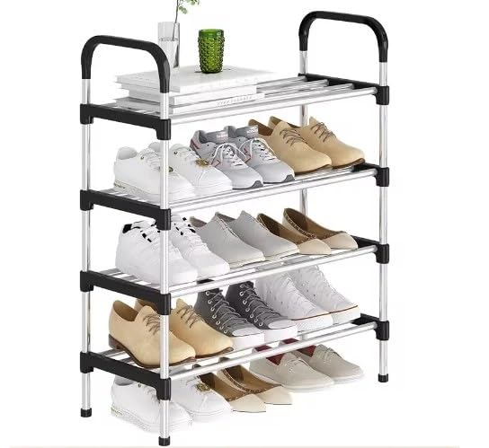 Image of Metal Shoe Rack for Home - Adjustable & Stackable Waterproof Open 5-Tier Shoe Rack for Closet Entryway, Bedroom, Outdoor,Multi-Purpose Carbon Steel Shoe Stand (Black, 4-Shelf)