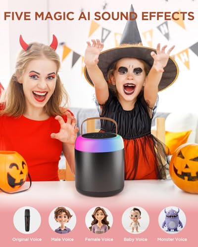 Image of VELOMAX Karaoke Mic with Speaker for Kids, 360 Surround Sound with Ambiance Light, Wireless Mic with 5 Sound Effects, Mike for Singing with Mini Speaker, Birthday Gifts Toys (2 Microphones)