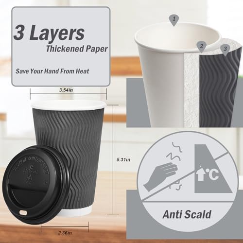 image for Lamosi 50 Pack - 16 oz Insulated Disposable Coffee Cups with Lids, To 