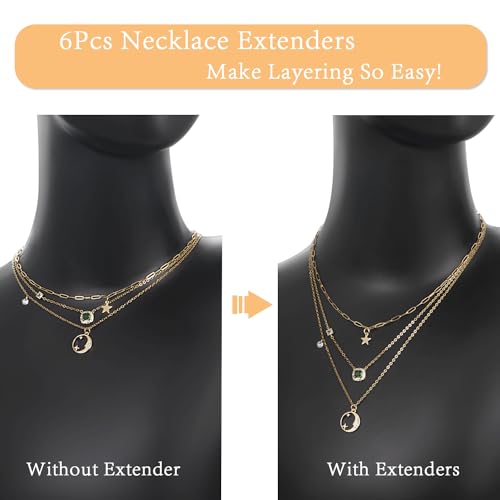 Jewlpire 18K 14K Gold Plated Necklace Extender for Women with 6 Piece Set (1", 2", 3", 4", 5", 6"), Gold/Silver/Rose Gold Box Chain | Cable Chain Extender for Necklace, Extenders for Bracelets Anklets4