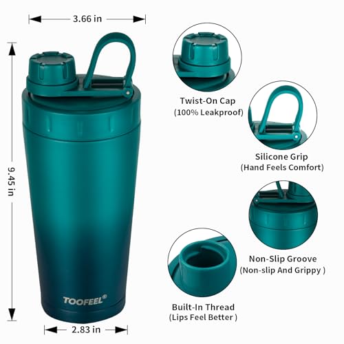 Image of TOOFEEL Protein Shaker Bottle 20 oz - Double Walled Insulated Vacuum Shaker Cups for Protein Shakes, Keeps Cold /Hot, Metal Stainless Steel Water Bottle, Preworkout Gym Shaker Bottle