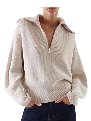 Niiyyjj Winter Women's Long Sleeve Knit Sweater Oversized Turtleneck Zipper Loose Solid Color Lapel Pullover for