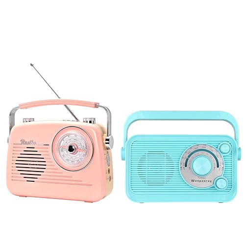 Radio portátil vintage 3 bandas AM FM BT MP3 rosa y azul miniatura 1