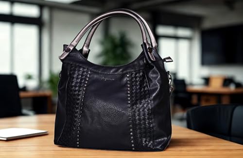 Women’s Hobo Bag – Large Vegan Leather Shoulder Purse with Woven Texture, Stud Accents & tote bag for women3