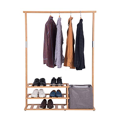 Happy Home - Perchero de pie multiusos con caja de almacenaje y 3 estantes, 115,5 x 32 x 155 cm