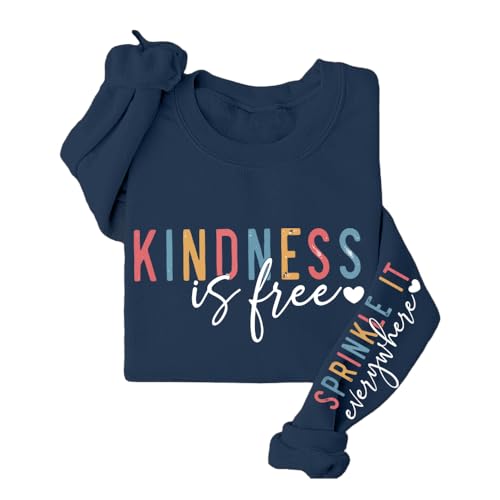 XEXOAQ Kindness Is Free Sweatshirt Fleece Women Sprinkle it Everywhere Cute Graphic Sayings Pullover Fleece Teacher Sweater Navy Blue