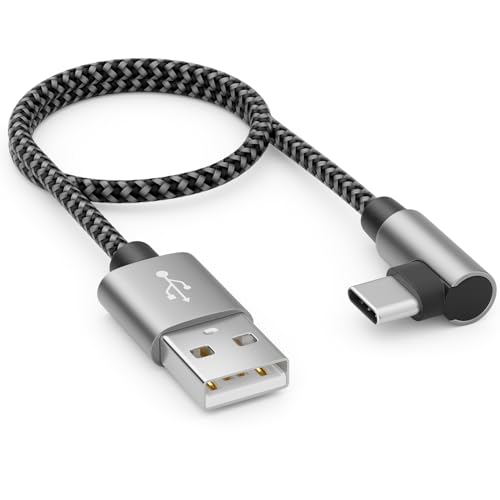 deleyCON 0,30m Câble USB A vers USB C - C Mâle 90° Coudé - Câble de Charge Court 30cm A vers C pour iPhone 15 17 16 Pro Max Samsung S25 S24 S23 Pixel iPad...