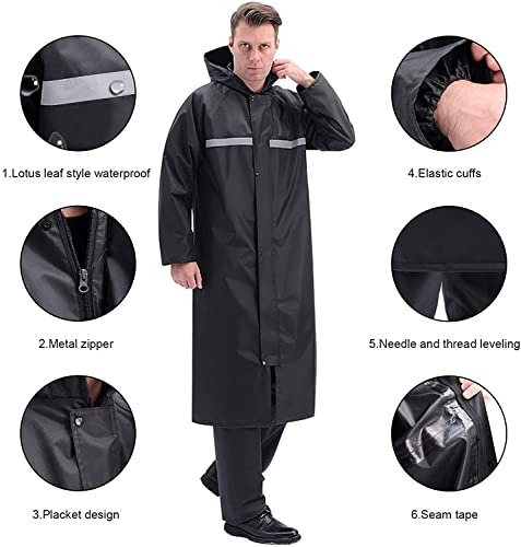 Men's Raincoat Long Black Rain Jacket Hooded Waterproof Emergency Poncho Raincoat Trench Fishing Coat2