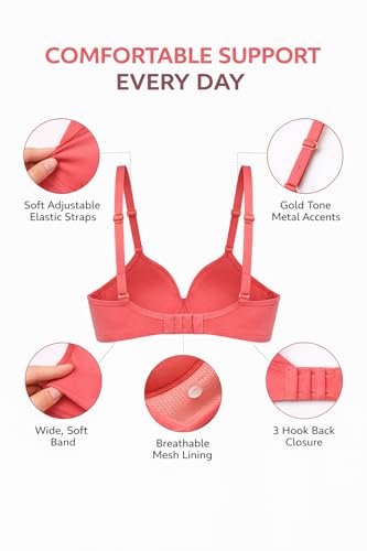 Image of Women's Padded T-Shirt Bra | Seamless Everyday Comfort Bra | Lightly Lined, Wire-Free, Smooth Fit | Soft Stretch Fabric