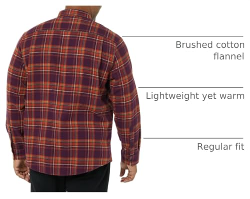 Image of Amazon Essentials Men's Regular Fit Long-Sleeve Flannel Shirt, Soft Brushed Cotton, Lightweight yet Warm