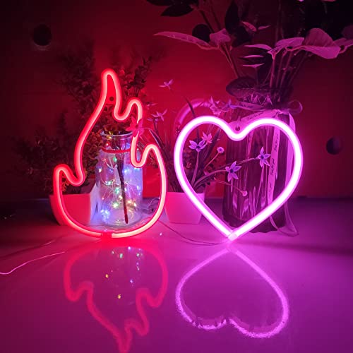 Image of JYWJ Flame Neon Sign,USB or 3-AA Battery Powered Neon Light,LED Table Decoration,Bedroom Wall Decoration,Birthday Gift,Wedding Supplies Business Gift(Red)
