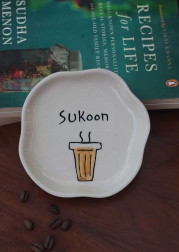 Image of WEAVING HOMES Sukoon - Handmade Dessert Plate Luxurious Premium Ceramic Plates, Handmade Kitchenware Dinnerware Pasta Serving Plates- Set of 1