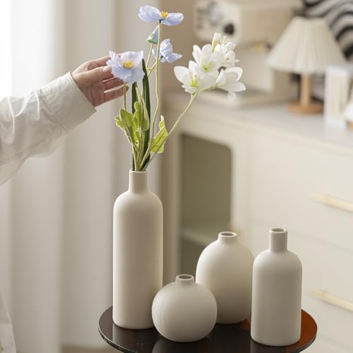 Modern Ceramic Vase Set, Neutral Colors, Decorative Vases for Home Decor, 4 Piece Collection (Beige) Modern Ceramic Vase Set, Neutral Colors, Decorative Vases for Home Decor, 4 Piece Collection (Beige)