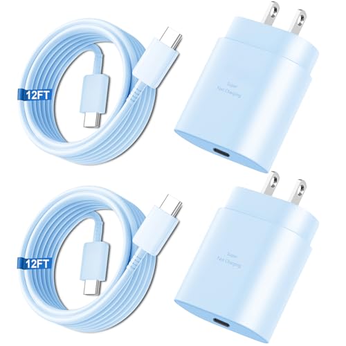 Super Fast Charger Type C, 25W USB C Wall Charger Fast Charging for Samsung Galaxy S25 Ultra/S25/S25+/S24+/S24 Ultra/S24/S24+/S23 Ultra/S22 Ultra/S21 Ultra with 12FT Long Type C Charger Cable 2Pack