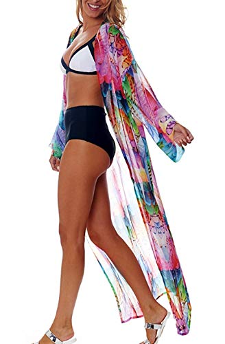 Wander Agio Womens Bikini Cover Ups Beach Casual Dress Coverup Swimsuits Long Cardigan Buttons Chiffon3