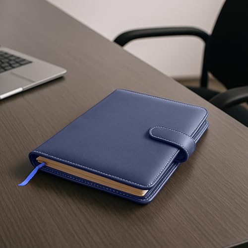 Image of Cubic A5 Foambound Leather Notebook Navy Blue | 160 Pages | Soft Cover | Button Closure | Premium Journal for Office, School, Notes, Journaling | Elegant, Durable & Compact Design