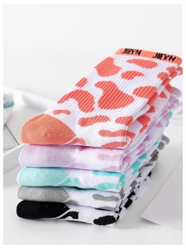 SHENHE 5 pares de meias femininas engraçadas com estampa de vaca meias de cano médio, Multicor, 39