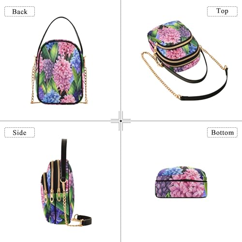 Watercolor Flowers Pink Floral Leaves Women over Shoulder Purse Quilted Phone Handbag Small Chain Purse Cute Zipper Crossbody Bowler Bag4