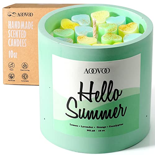 Aoovoo Hello Summer Candles - Stress Relief Aromatherapy Candles, Lemon Lavender Scented Candle Gift For Women | 10 Oz Pure Soy Wax Candles For Home Scented | Decorative Handmade Concrete Jar Candle #TOP9