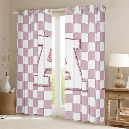 Image of Erosebridal Pink Initial A Window Drapes Kawaii Plaid Checkered Blackout Curtains 52 inchWx84 inchL Cute Personalized Monogram Curtains for Kids Girls Bedroom,Fashion Grids Gingham Window Treatments 2 Panels