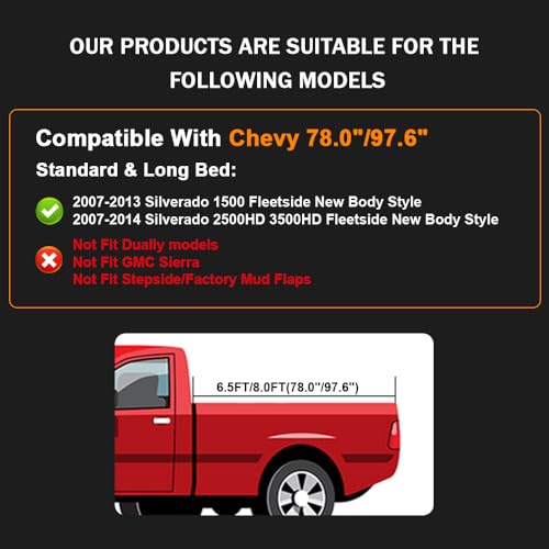 GRAND ORANGE Fender Flares Compatible with Chevy Silverado 1500 2500HD 3500HD 2007-2013 With 78.7” / 97.6” Bed Fleetside Models New Body Style Only Textured Standard & Long Bed-Factory Style - Thumbnail 2