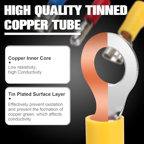 750Pcs Electrical Connectors Insulated Crimp Terminal Wiring Crimping Ring Spade Electric Wire Cable Connector Male Female Terminals Butt Splice 12V Car Crimps Kit Box for Automotive Motorcycle