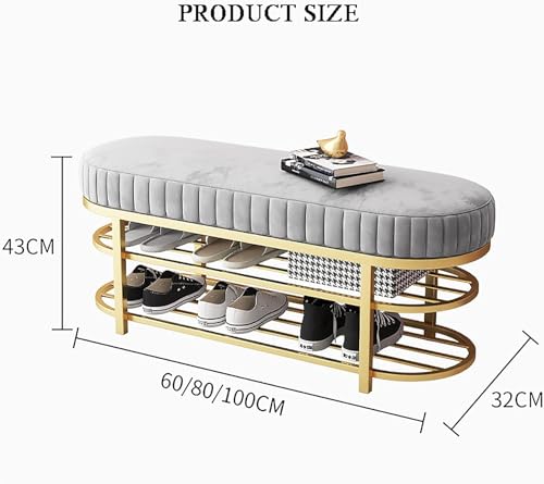 Banc à chaussures en velours premium et métal doré chic