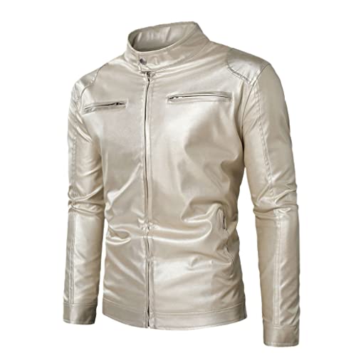 Fermeture éclair et cuir doré : veste Steampunk keusyoi scintillante pour homme style Hip Hop